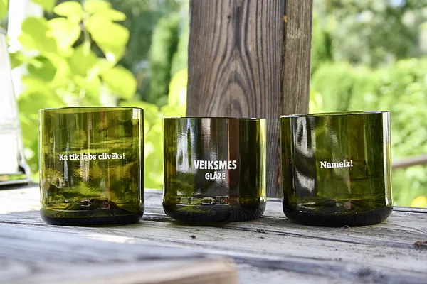 GLASSES MADE FORM CUT GLASS BOTTLES